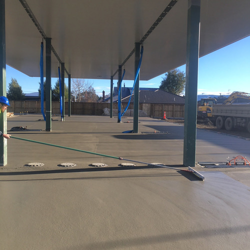 Service-station forecourt and driveway slab, poured by Quantum Concrete